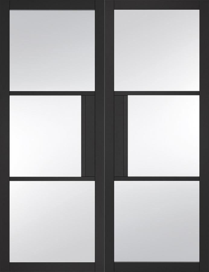 Tribeca Black Double Doors with Clear Glass (pre-finished)