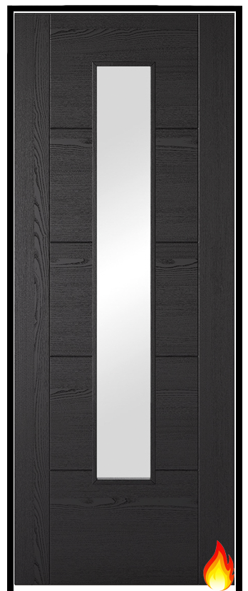 Vancouver 1-Light with Clear Glass Charcoal Black Prehung Fire Door