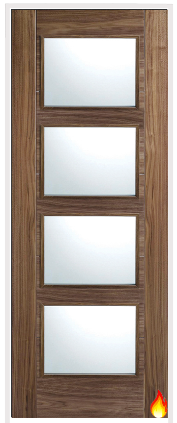 Vancouver Walnut Prehung Internal Fire Door with Clear Fire Glass