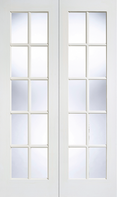 GTPSA White Primed Prehung Double Doors with Clear Glass