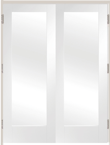 Pattern 20 White Primed Prehung Double Doors with Clear Glass